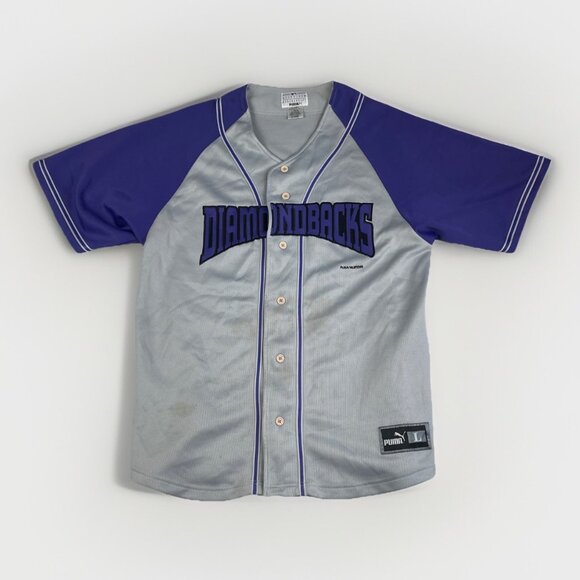 VTG Y2K MLB Arizona Diamondbacks x Puma Jersey Purple / Grey Men L Baseball Read - Picture 1 of 16